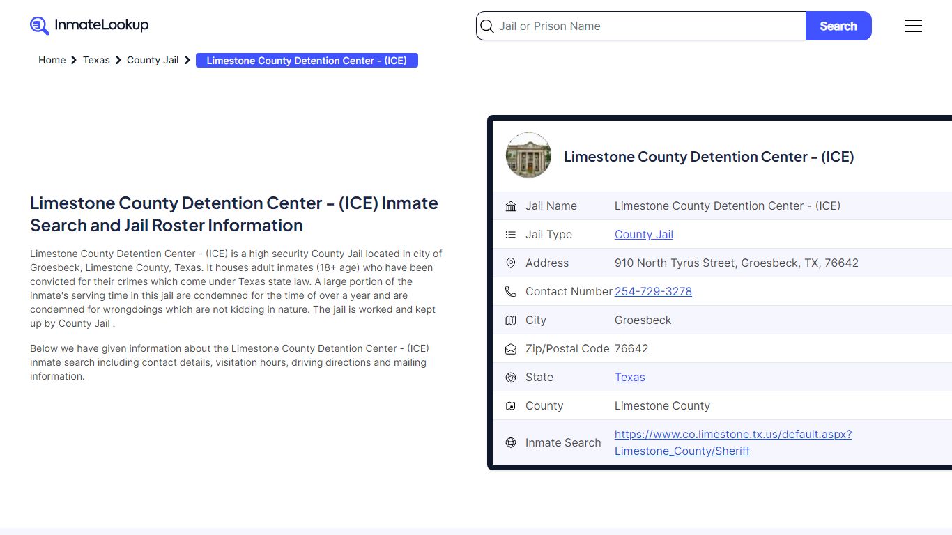 Limestone County Detention Center - (ICE) Inmate Search, Jail Roster ...